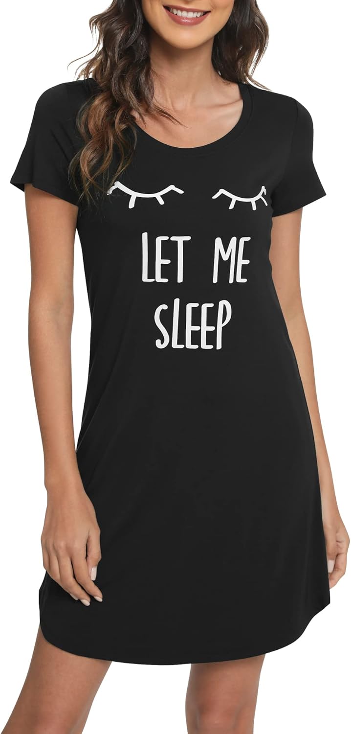 WiWi Viscose Bamboo Nightgowns for Women Short Sleeve Sleepwear Super Soft Sleep Shirt Cooling Plus Size Loungewear S-4X