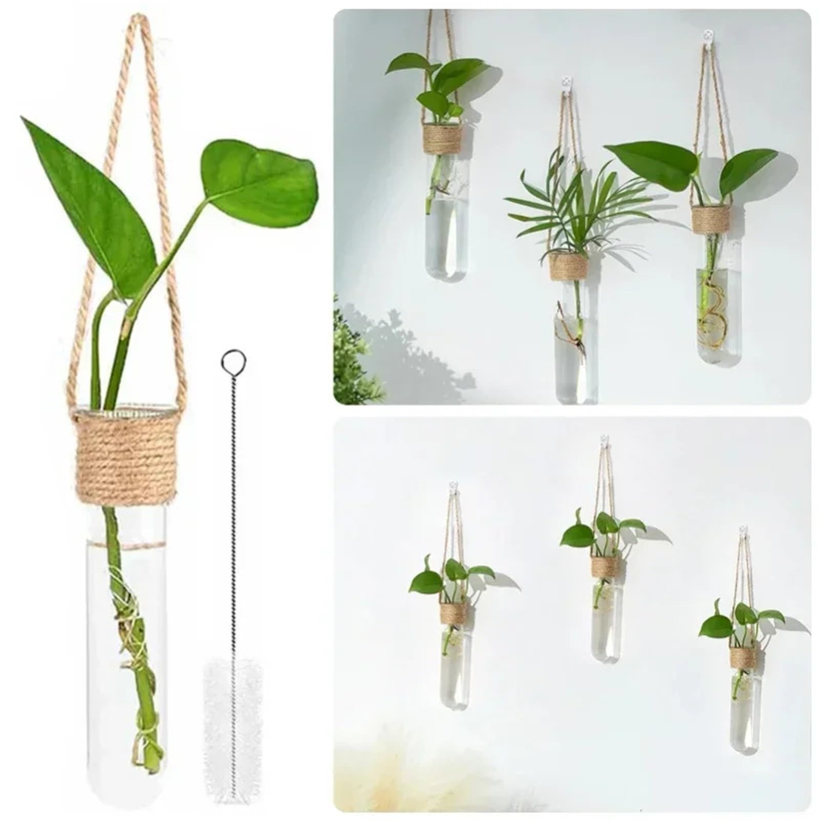 Glas Hydroponik Vase 4 Stück Wand-Glasbehälter-Vasen for Hydrokultur-Pflanzenanbau, Reagenzglas, hängende Blumentöpfe for Hausgarten-Dekoration