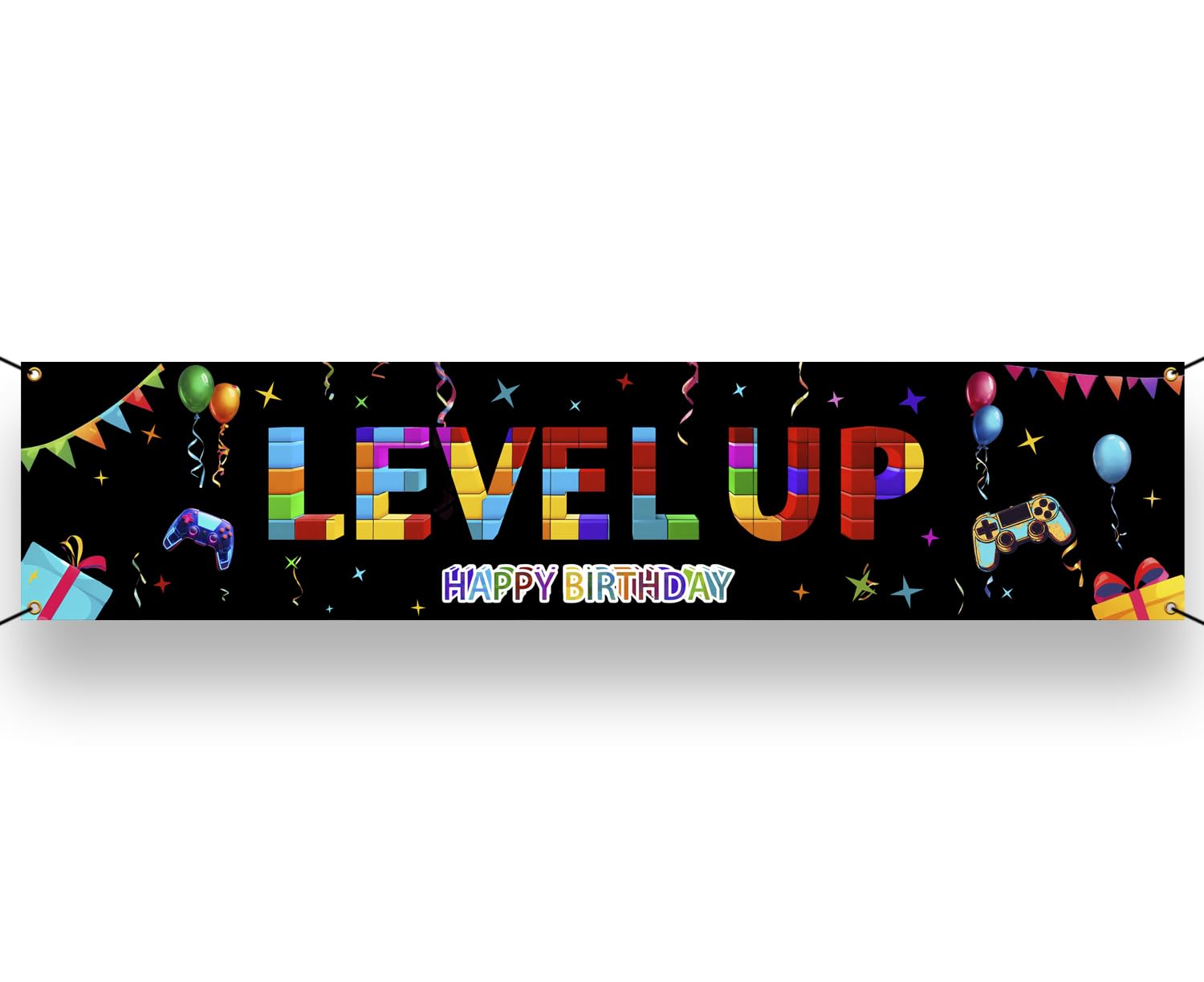 Video Game Happy Birthday Banner - Level Up Gaming Yard Sign Backdrop for Birthday Party Supplies - Photo Props Background