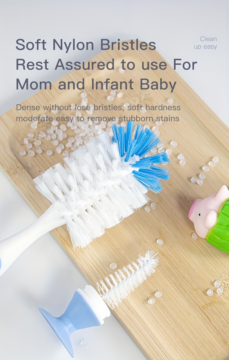 [2-in-1 Bottle Brush Set] 2-in-1 Nylon Mother-Child Bottle Cup Cleaning Brush Set with Suction Stand & Straw Brush (Green) — view 3