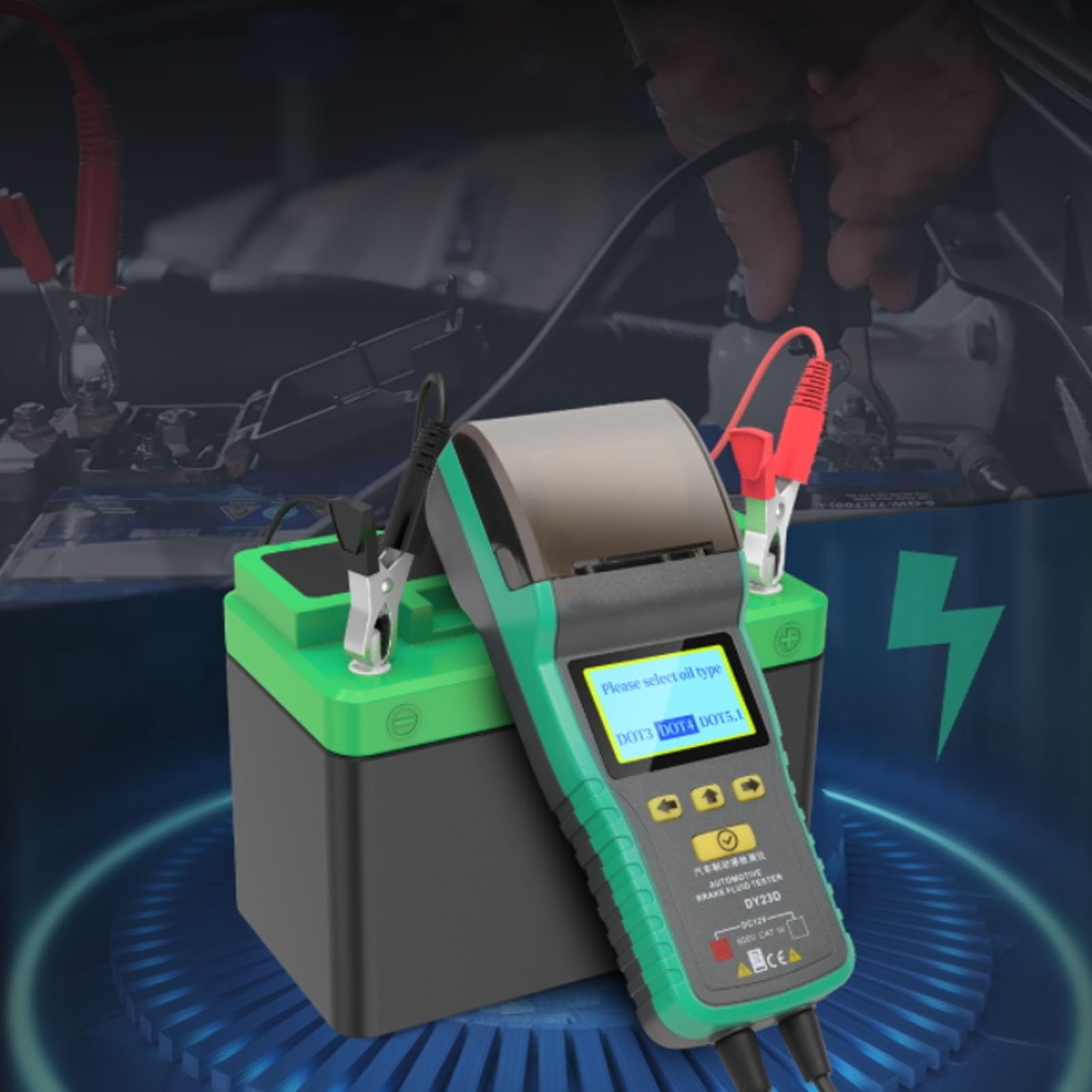 Tester liquido freni DY23D con stampante digitale | Stampante integrata, rapporto istantaneo, display digitale, compatibile con dot3-5.1, alloggiamento in ABS verde