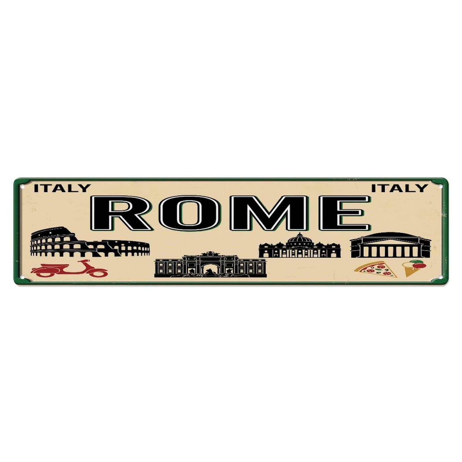 Tgrcjimh Style Metal Tin Sign Vintage Travel Rome Italy Colosseum Pizza