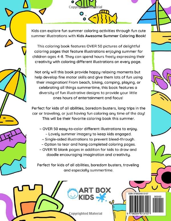 Kids Awesome Summer Coloring Book: Kids Coloring Book Simple Pictures Easy to Color Cute Illustrations Summer Activities Beach Biking Ice Cream Picnic ... More All Abilities Boys Girls Kids Ages 4-8 image 3