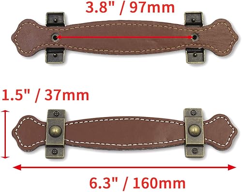 Miniatura 5 de Manija de muebles de cuero superficial, 6.3 "estilo retro manija de cuero para cajóngabinetemaleta de PU, marrón