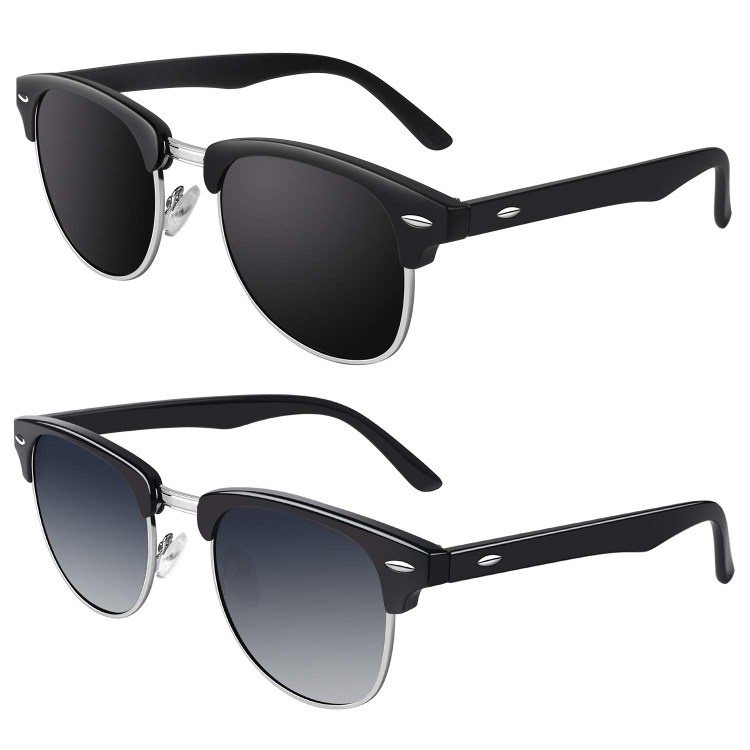 GQUEENClassic Horn Rimmed Semi Rimless Polarized Sunglasses Men Womens 2 Pack,GQO6