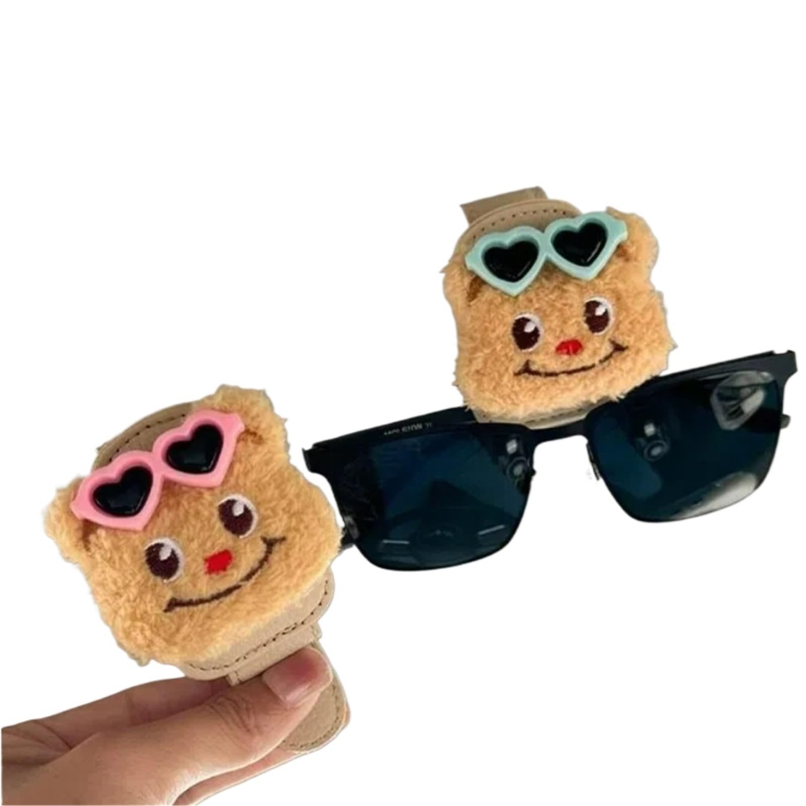 Soporte Gafas Coche Clip de Gafas de Sol de Cuero PU for Coche, Tarjeta for Visera, muñeco de Peluche Creativo, Cara, succión magnética Multifuncional, Clip de Almacenamiento Estable(Yellow)