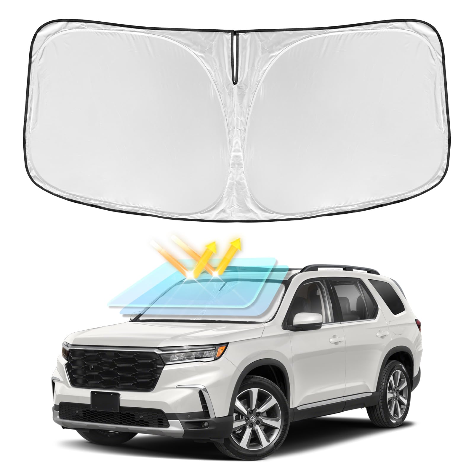 Sun Shade Sunshade for Honda Pilot 2016-2024 2025 Windshield Cover, 4-Layers Sun Shield 240T Silver Sun Visor Foldable Window Shade for Pilot EX-L Special Edition Elite Black Edition Touring