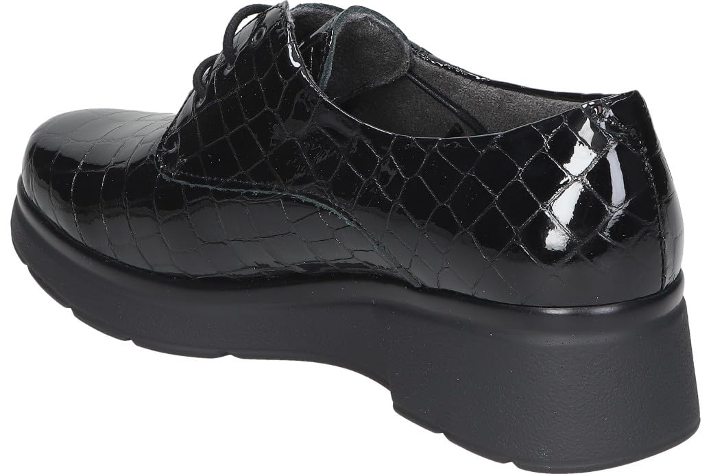 PITILLOS Zapatos Oxford de Cuña Mujer de Piel Charol Negro con Cordones, Cómodos y Ligeros, Modelo 10057
