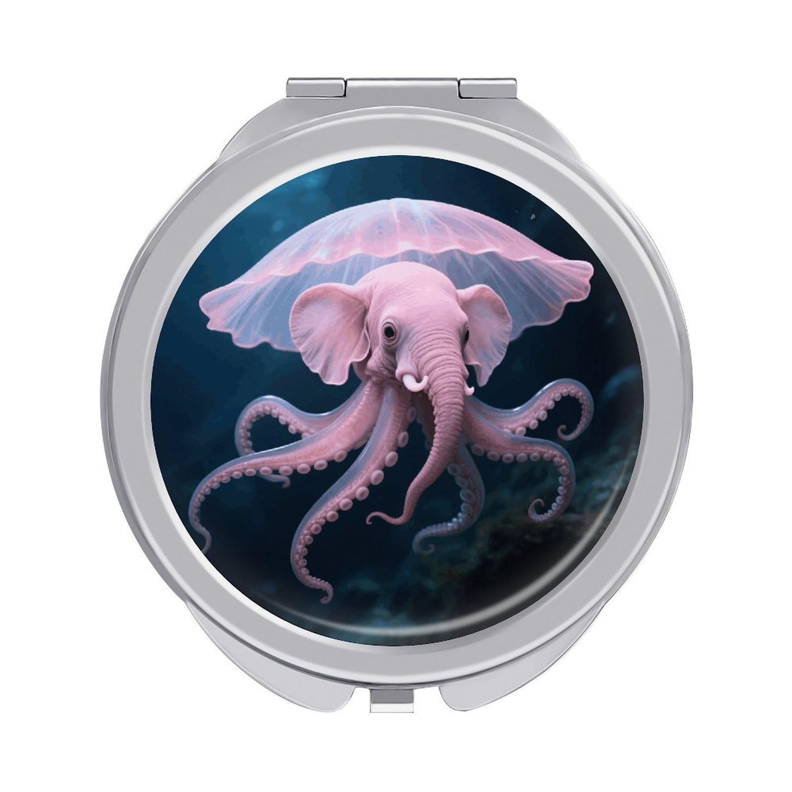 FodPand Compact Hand Mirror with 1x/2x Magnifying Round Travel Makeup Mirror Mini Foldable Dumbo Octopus Cosmetic Mirrors Travel Essentials Gift for Women Girl Portable for Pocket Purse -Silver