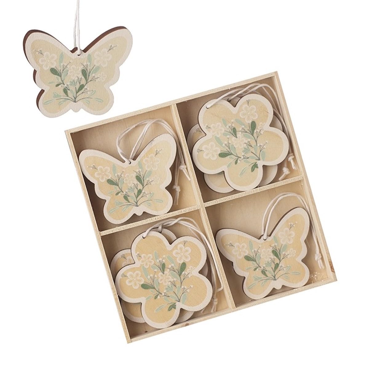 Heaven Sends Multicoloured Set Of 8 Floral Butterfly Wooden Easter Decorations