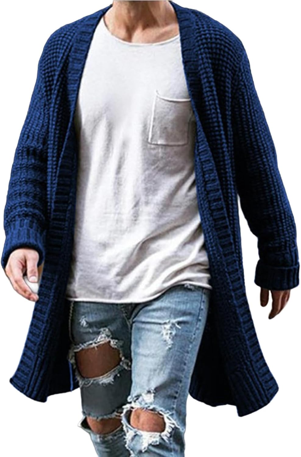 Cambkatl Mid-Length Cardigan Sweaters for Men Loose Open Front Chunky Knitted Cozy Winter Coats with Pockets