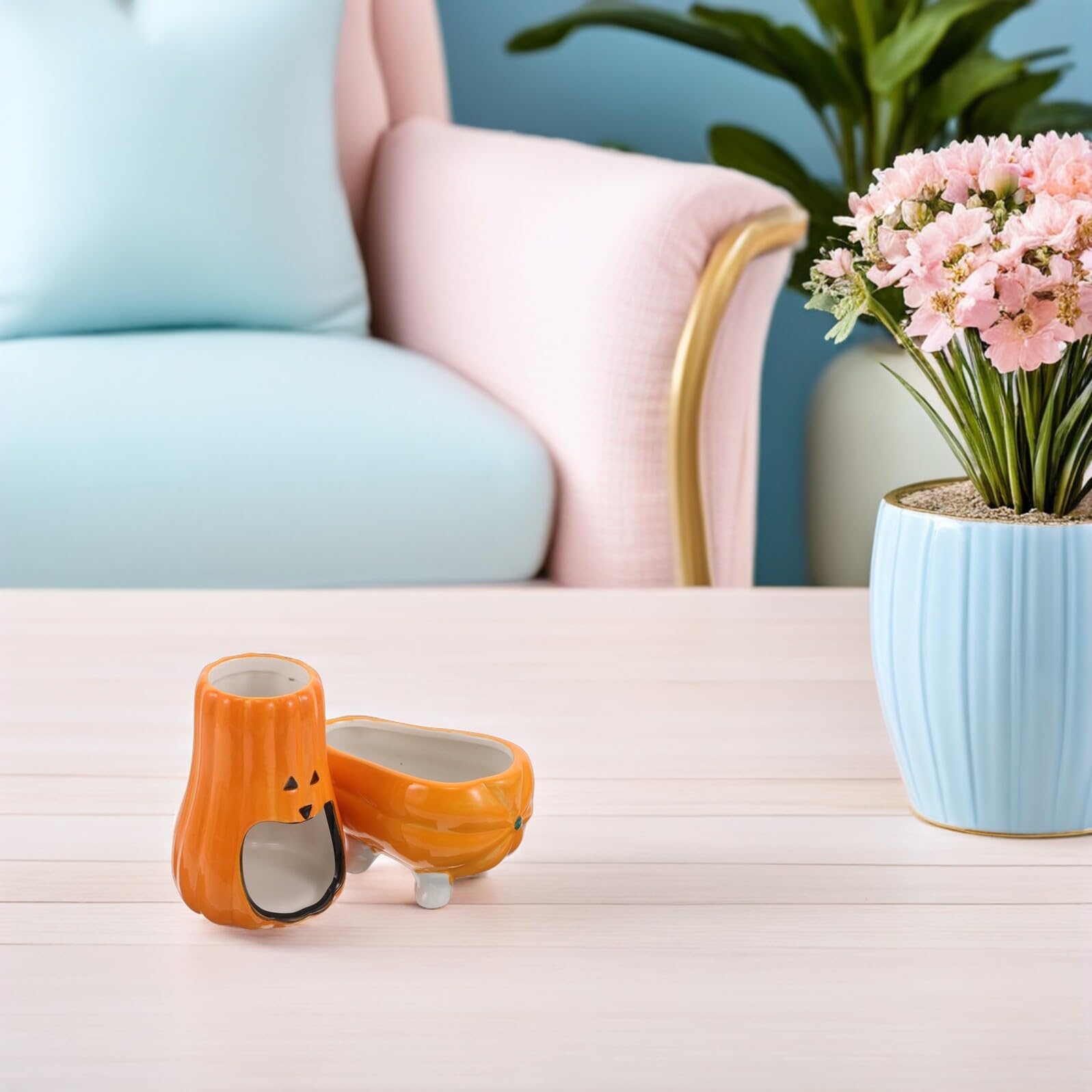 Keramik Hamster Wasserflasche Ständer mit Futternapf Pumpkin Design Stabiler Trinkflaschenhalter für Kleine Haustiere Wie Hamster Meerschweinchen Nagetiere Antikipp Basis