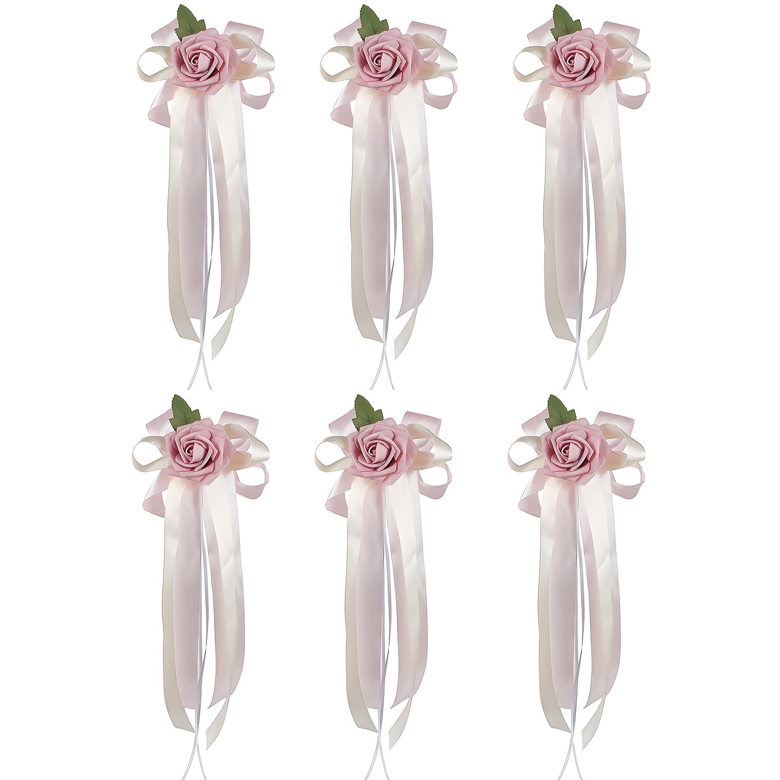 APGLSXY Rearview Mirrored Decoration with Artificial Rose and Ribbon for Bridal Car Door Handle Bowknot Accessories Tender Wedding Car Bend