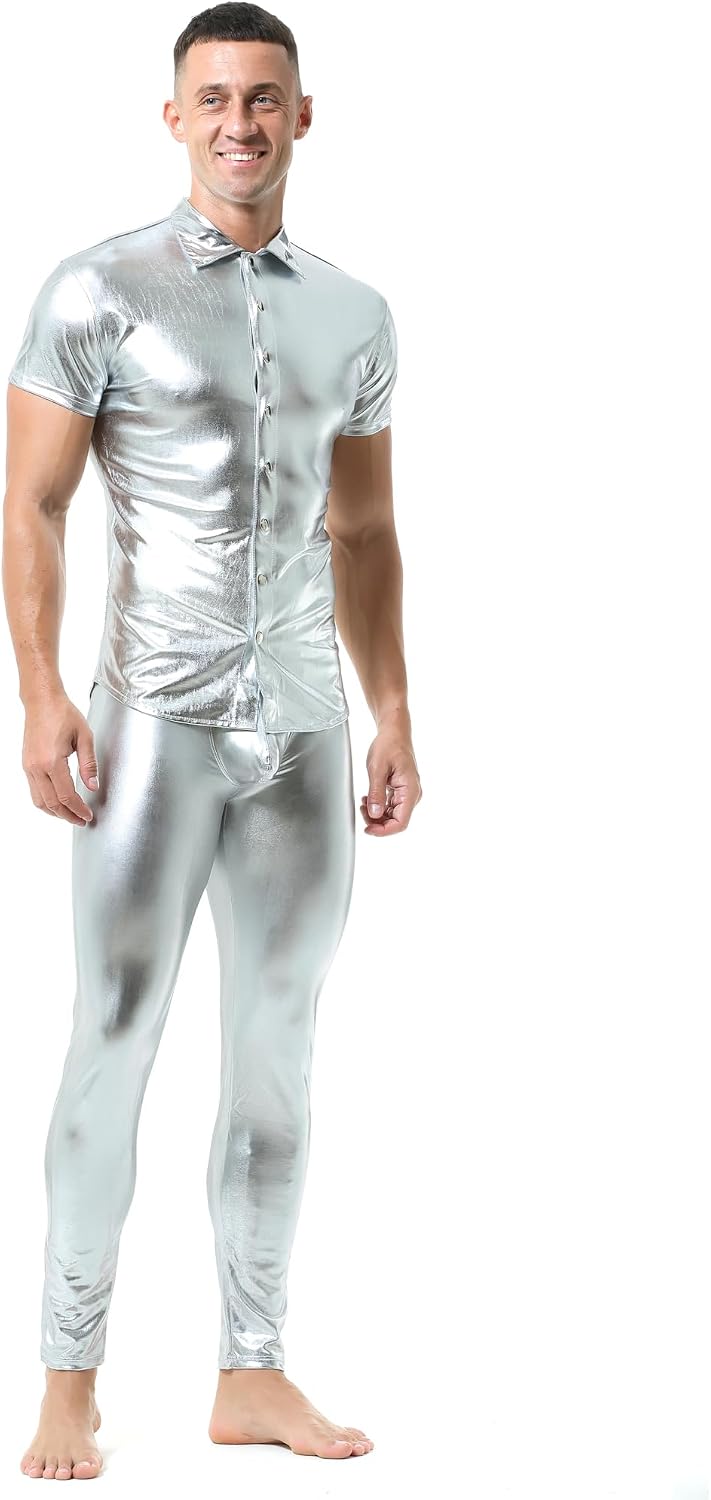 QiaTi Men's Tight Pants Faux Leather Men Leggings Long Trousers PU Skinny Slim Pants Club for Men