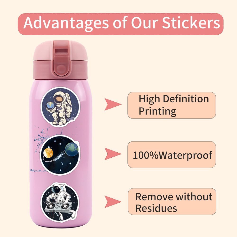 100 Pcs Space Stickers Laptop Car Scrapbook Phone Skateboard Suitcase Luggage Bike Astronaut Vinyl Waterproof Aesthetic Personalised Stickers for Teens Boys Girls Adults - Image 2