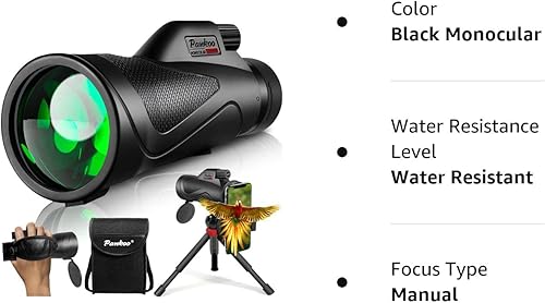 Miniatura 8 de Pankoo Telescopio monocular de 12 x 60 pulgadas de alta potencia con adaptador de smartphone trípode y bolsa portátil monoculares de visión más