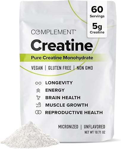 Complement Monohidrato de creatina en polvo micronizado para mujeres y hombres (0.18 onzas, 60 porciones) antes del entrenamiento, después del