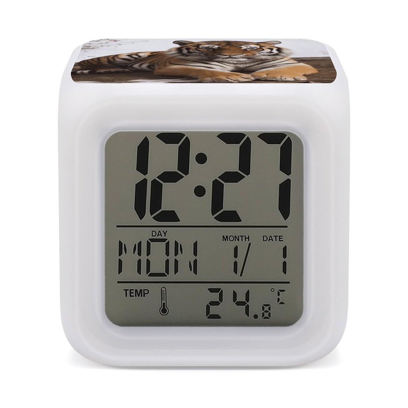 FekiLoot Big Tiger Alarm Clock for Heavy Sleepers Wake Up Digital Clock with 7 Color Changing Night Light Super Loud Digital Alarm Clocks Small Machine Alarm Clocks