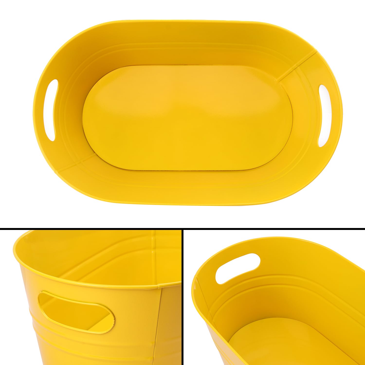 2 vaschette in metallo zincato giallo con manici, 38,9 x 22,9 x 15,2 cm, per feste, grandi secchi per bevande in metallo per birra, vino, cocktail ed eventi all'aperto