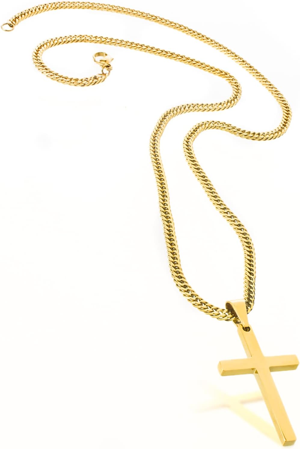 Cross Necklace for Men, Silver Gold Stainless Steel Plain Cross Pendant Necklace for Men Cuban Chain 18-26 Inch - Image 8