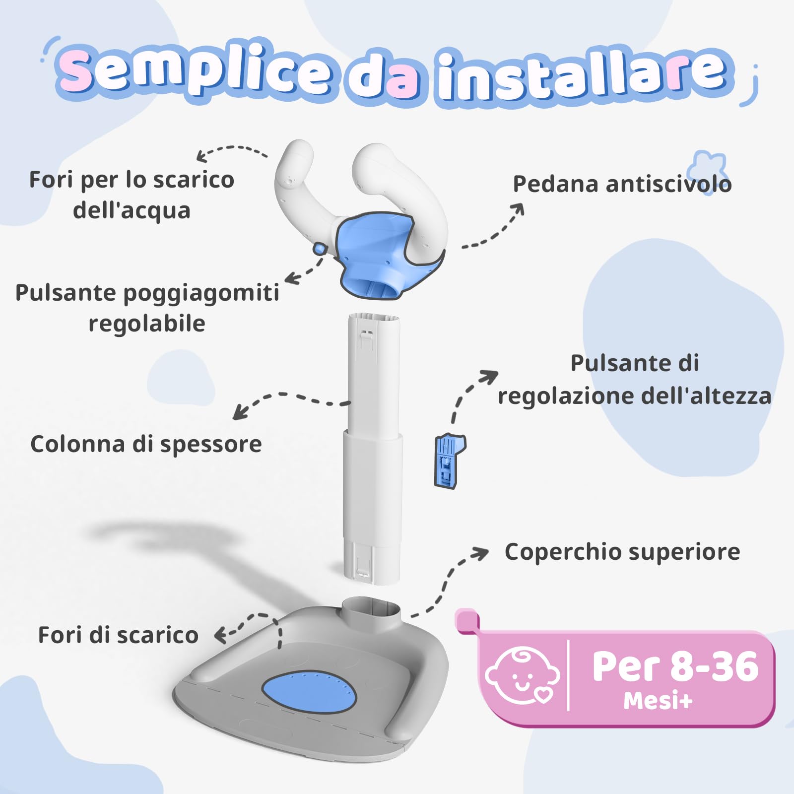 COOSEYA Supporto per vasca da bagno per bambini, torre da bagno regolabile per bambini per alzarsi in piedi, seggiolino da bagno per bambino con base antiscivolo per neonati e bambino piccoli