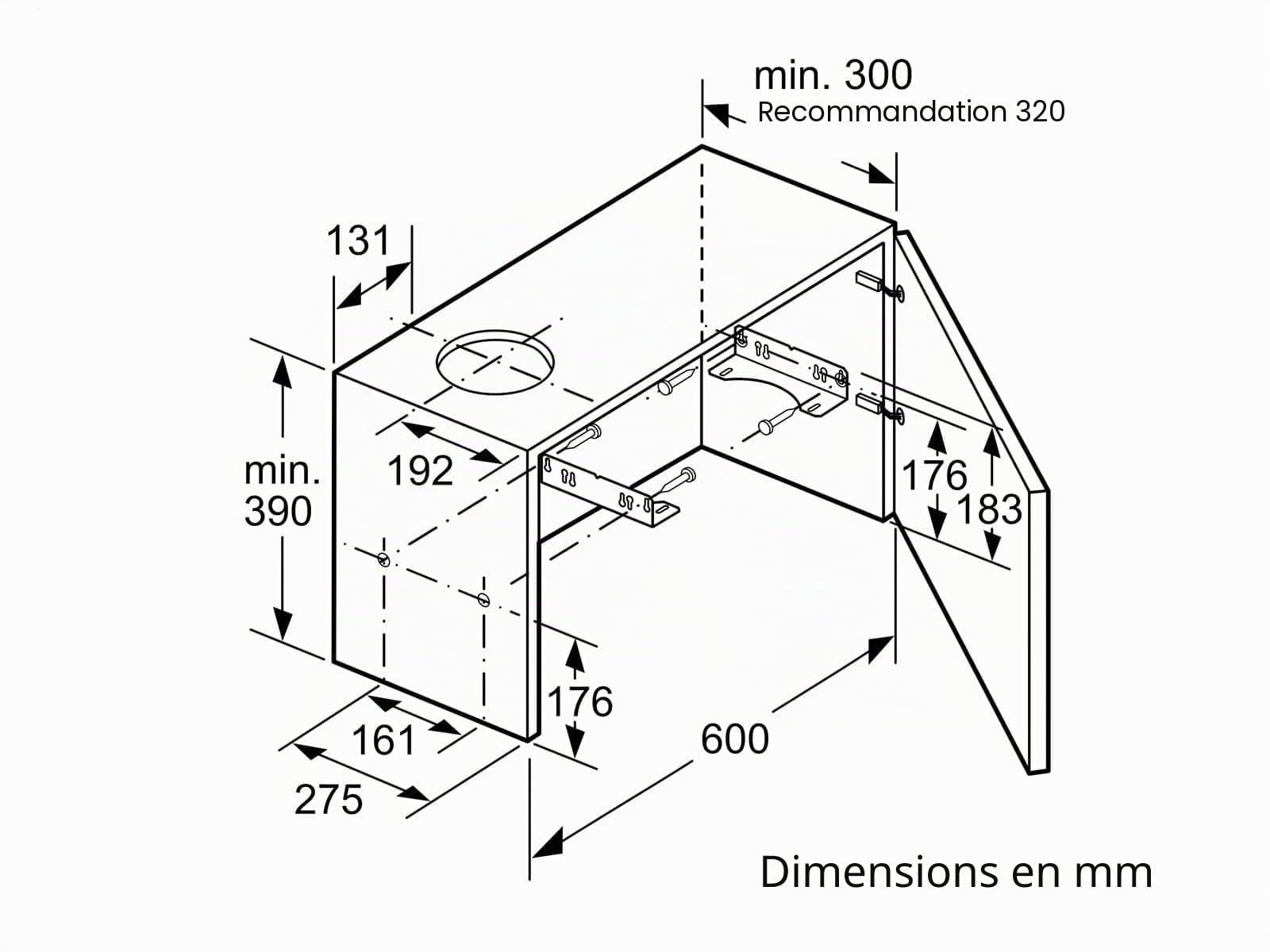 Bosch DFL094A51 Série 4 Hotte plate 90 cm de large pour recyclage et évacuation, fabriquée en Allemagne, moteur silencieux et efficace, éclairage LED, touches courtes