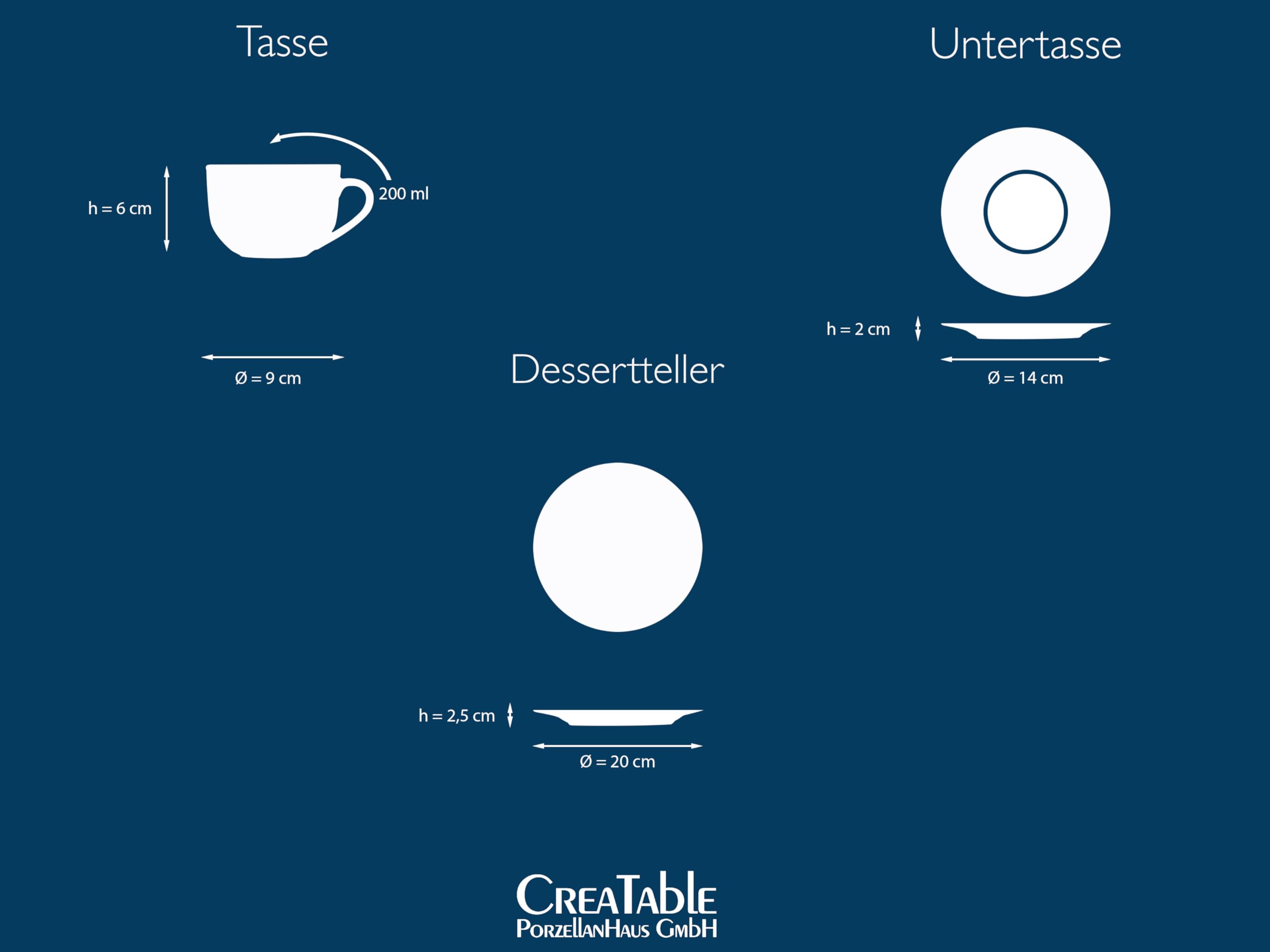 CreaTable, 13187, Serie Luna Black Line, 18-teiliges Geschirrset für 6 Personen, Kaffeeservice aus Porzellan, spülmaschinen- und mikrowellengeeignet, Qualitätsproduktion
