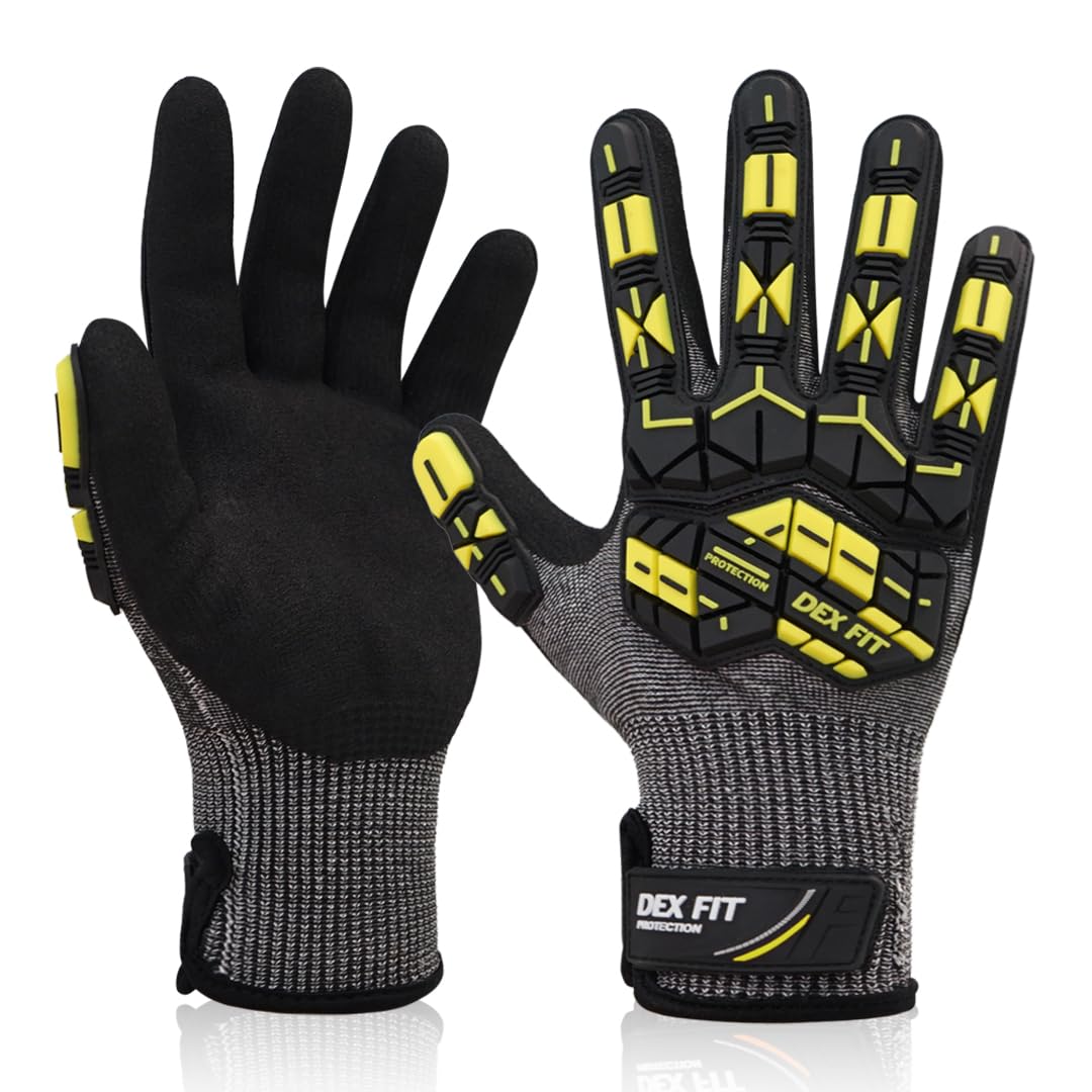DEX FIT Level 7 Cut Resistant Gloves SSG713 Impact - Steel Fiber Protection, Sandy Nitrile Grip, Anti-Vibration, Shock Absorbing, Comfort and