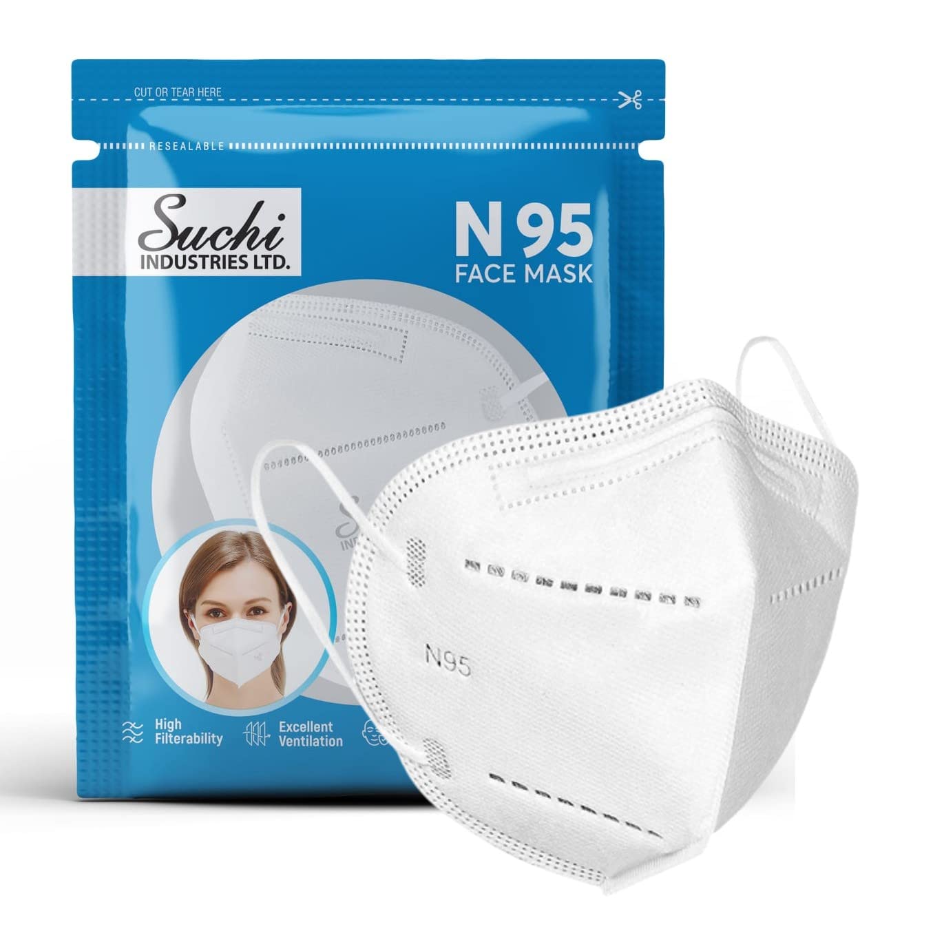 Suchi Cotton BFE>97%, FDA, CE, GMP, ISO Approved 5 Layer N95/ KN95 Face Mask (White) - Pack of 20 (B08BTLWK29) Amazon Price History, Amazon Price Tracker