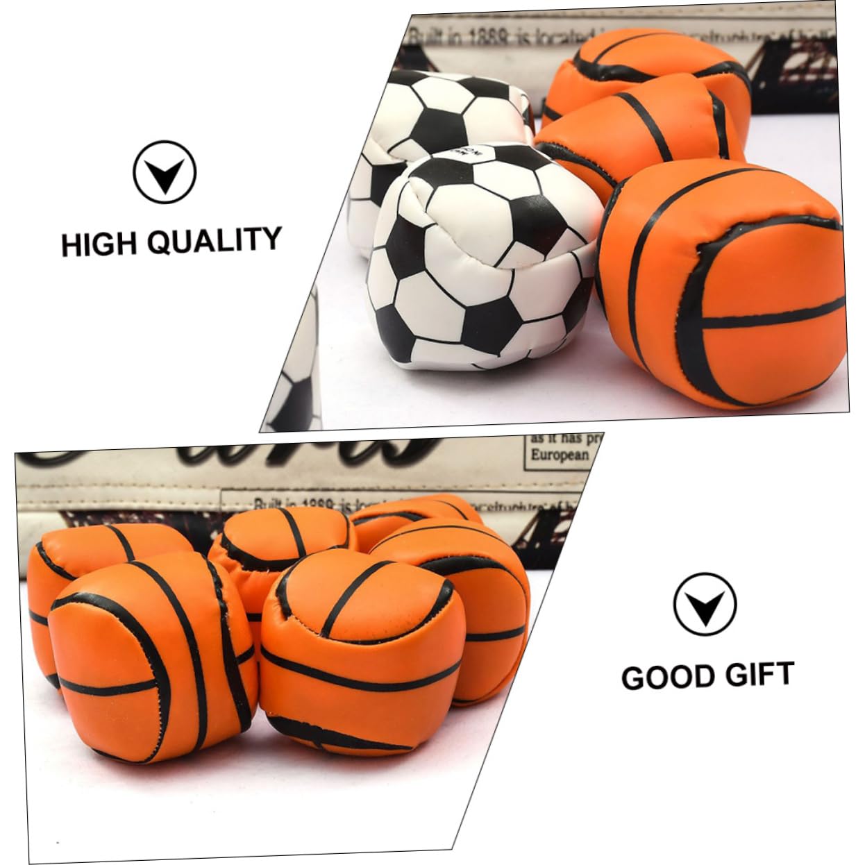 POPETPOP Basketball Designed Child Sandbag 12pcs Handmade Leather Juggle Ball Toy for Outdoor Play