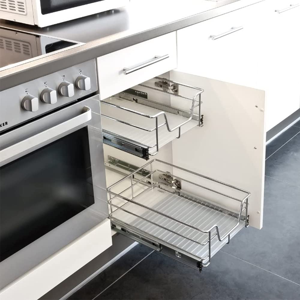 Cassetto per Cucina Telescopico con ripiano, Cestino portaoggetti Scorrevole, Cestello Estraibile in Acciaio Inossidabile (50cm)