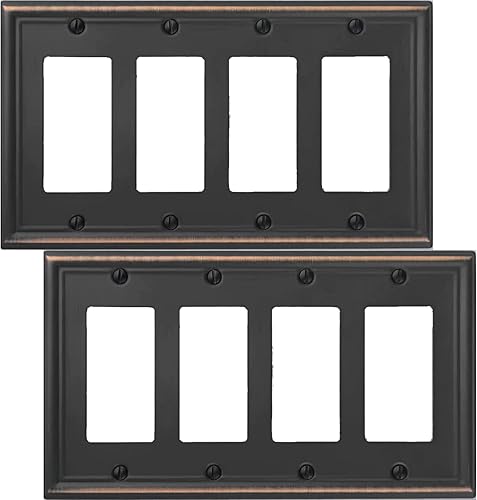 Vista 71 de Luca - Placa de pared de metal para interruptor de luz de palanca, 2 unidades de bronce envejecido de 3 bandas, cubierta decorativa para interruptor