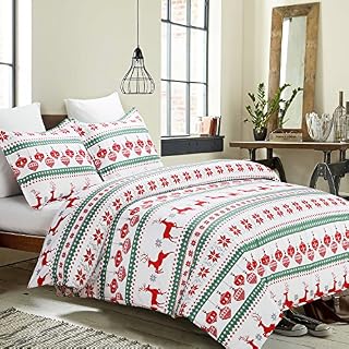 Vaulia Lightweight Microfiber Duvet Cover Set, Printed Pattern Design for Christmas Season - (King, Red & Green)