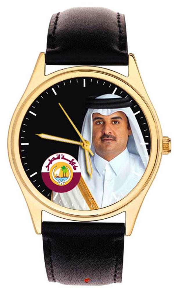 indofranceHis Excellency Tamim bin Hamad Al Thani, Emir of Qatar, Classic Portrait Art Collectible Wrist Watch. Support The HH Emir.