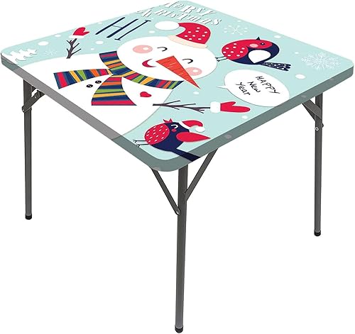 Mantel de Navidad con bordes elásticos, diseño de pájaro y muñeco de nieve, lavable, a prueba de derrames, se adapta a mesas de 28 x 28 pulgadas,