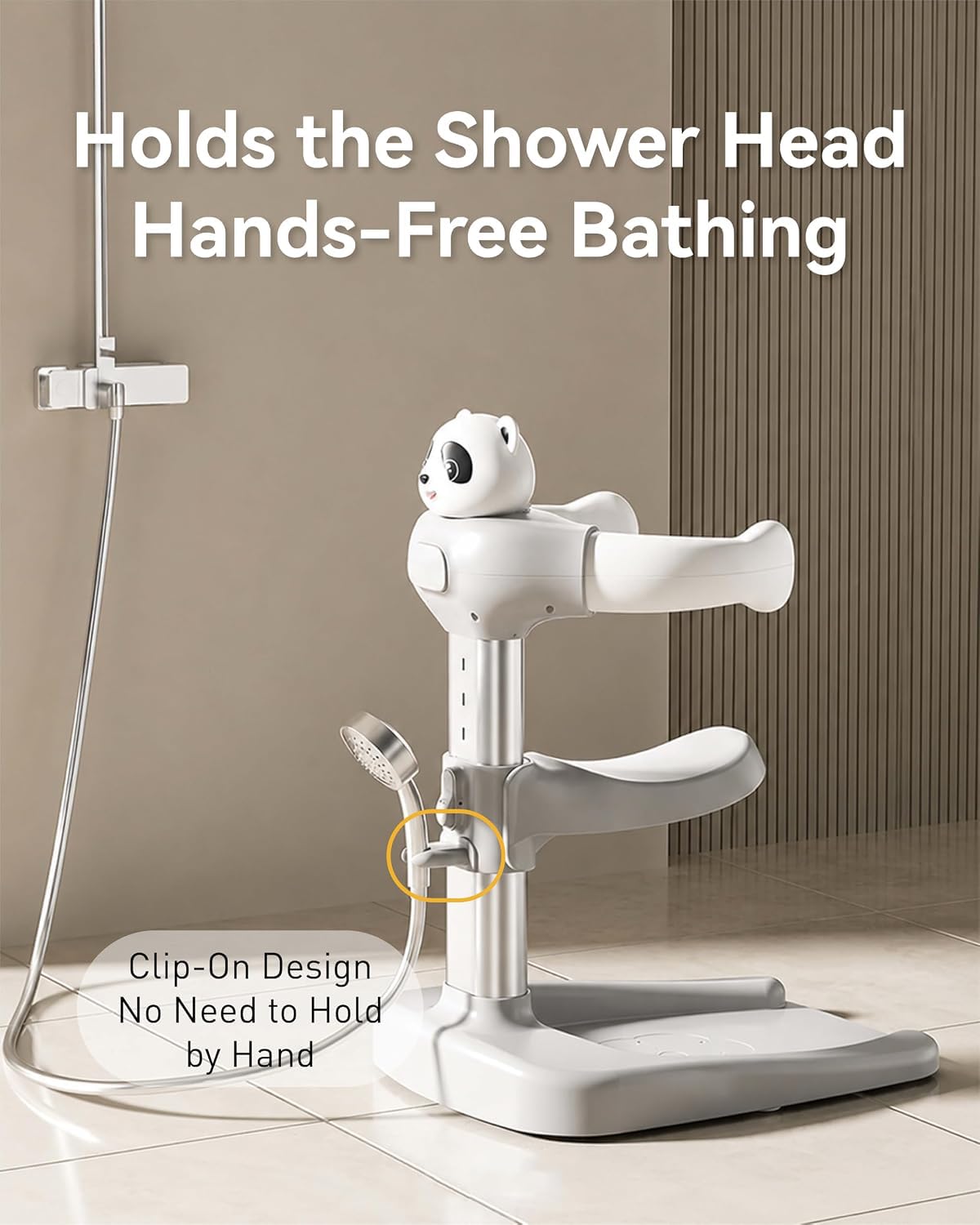 Badewannenhalterung Babys,6‑fach höhenverstellbar,Sicherheitsbügel | Verstellbarer Sicherheitsbügel, süßes Panda‑Design, passend für Kinder 6‑36 Monate, einsetzbar in Badewanne und Dusche