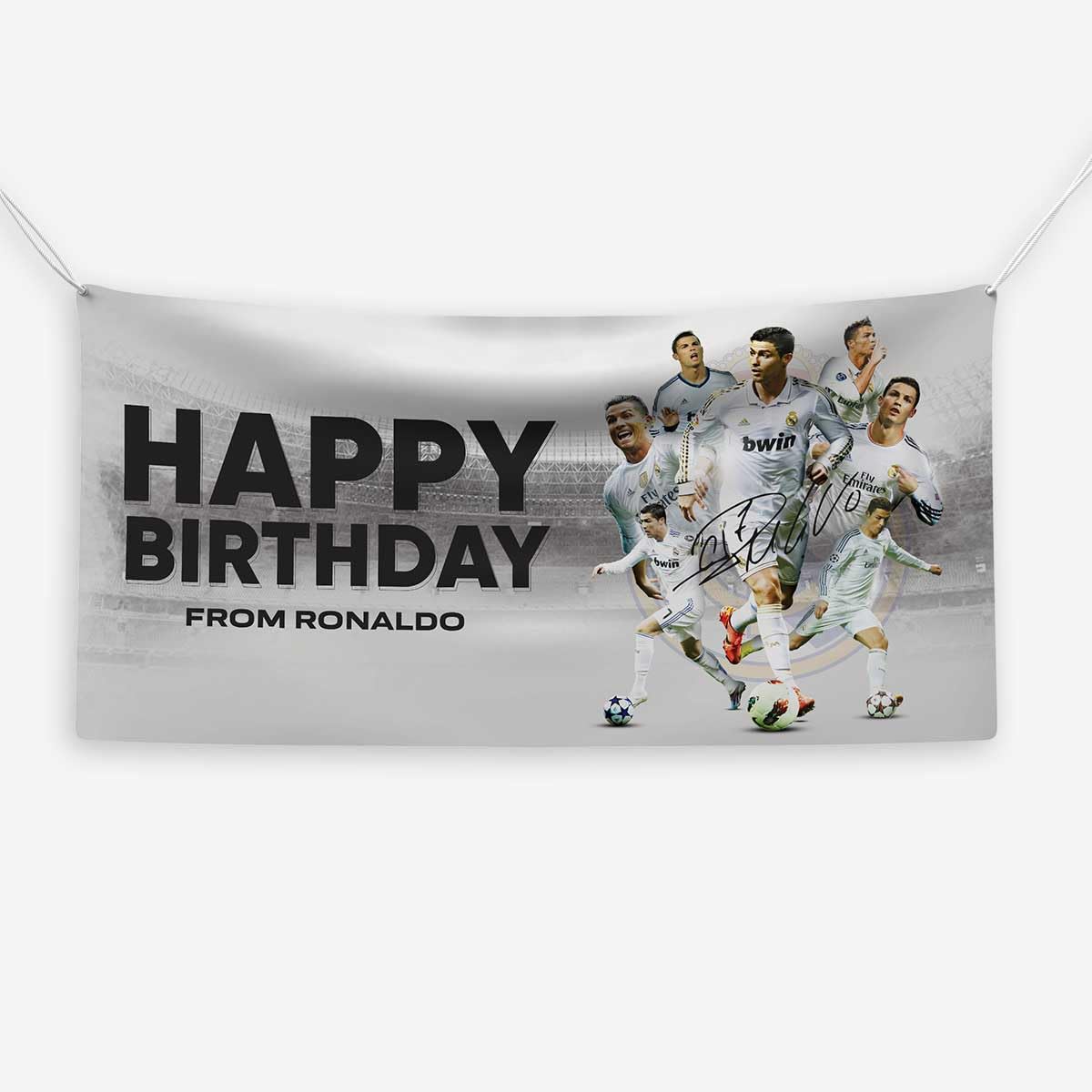 ZNOR Icons Wall Art Cristiano Ronaldo Real Madrid Legends Birthday Banner Collector’s Edition for Football Fans Party Décor