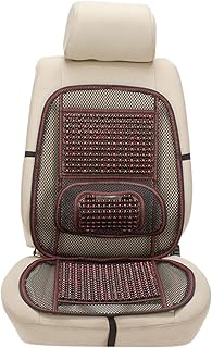 Blueshyhall Natural Massaging Car Seat Cover, Wooden Beaded Car Driver Seat Cushion (Black & Red)