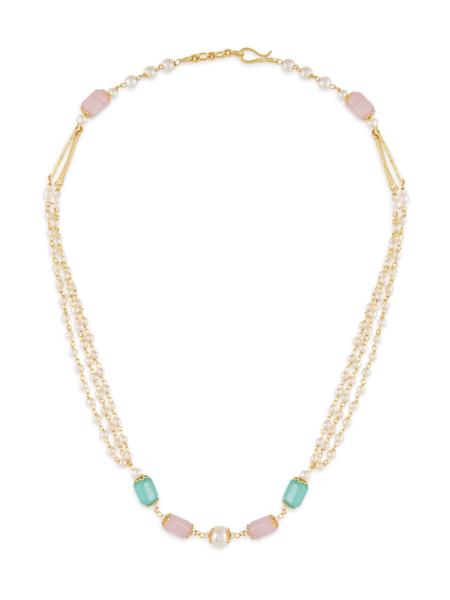 Pink Green Beads & Pearls Multistrand Fusion Wear Necklace For Women-ZPFK19077