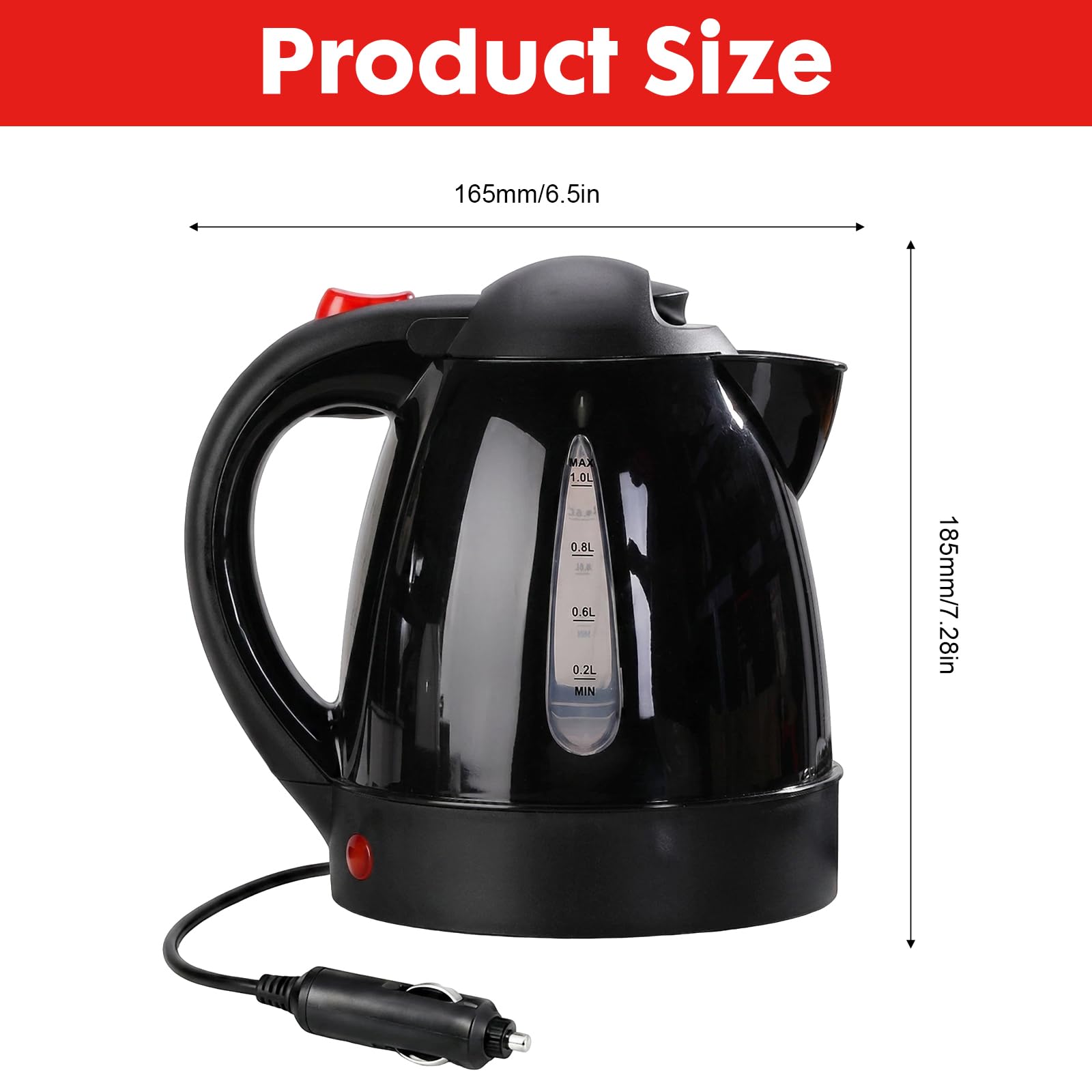 CEWROM Hervidor de agua para coche, 1 L, para coche, camión y autocaravana