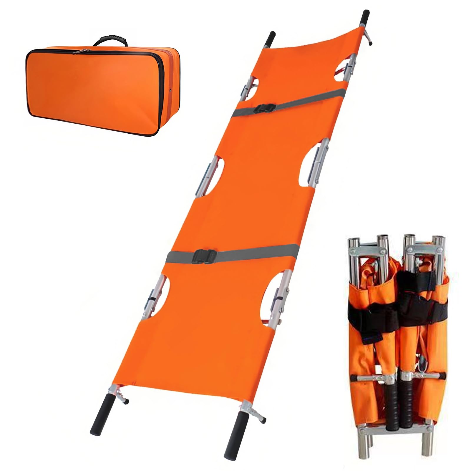 LIROPAU Barella per pazienti, 210 x 54 cm, in alluminio con fibbie, pieghevole, con custodia per il trasporto di pazienti di emergenza
