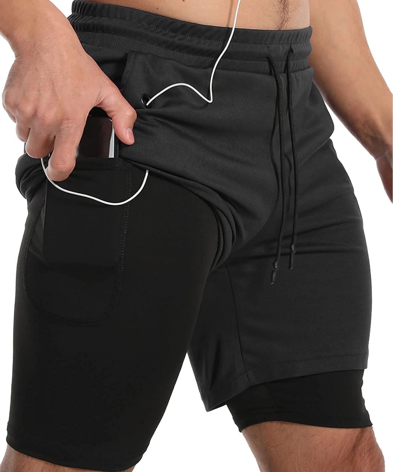 Men's Running Short Athletic Workout Sports Shorts Mens 2 in 1 Shorts Multicolor Breathable Gym Short for Men with Phone Pocket