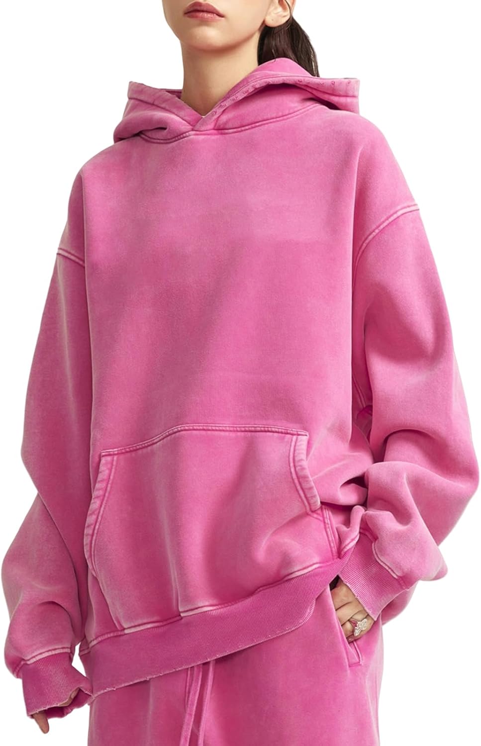 KEEPSHOWING Mens Hoodies Vintage Oversized Hoodie Acid Wash Fleece Pullover Plush Heavyweight Streetwear Sweatshirts