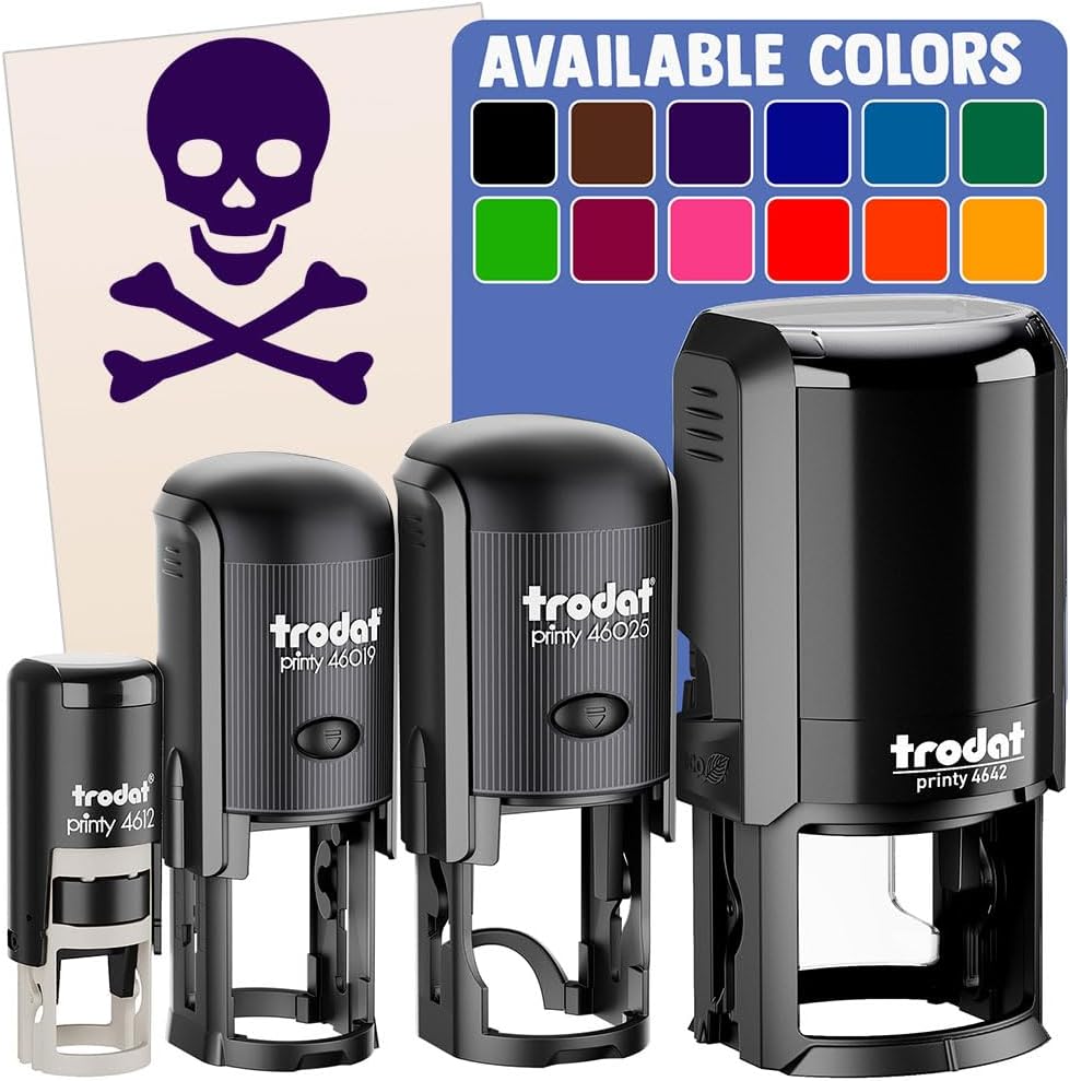 Skull and Crossbones Solid Self-Inking Rubber Stamp Ink Stamper for Stamping Crafting Planners - 1-1/2 Inch Large - Black Ink