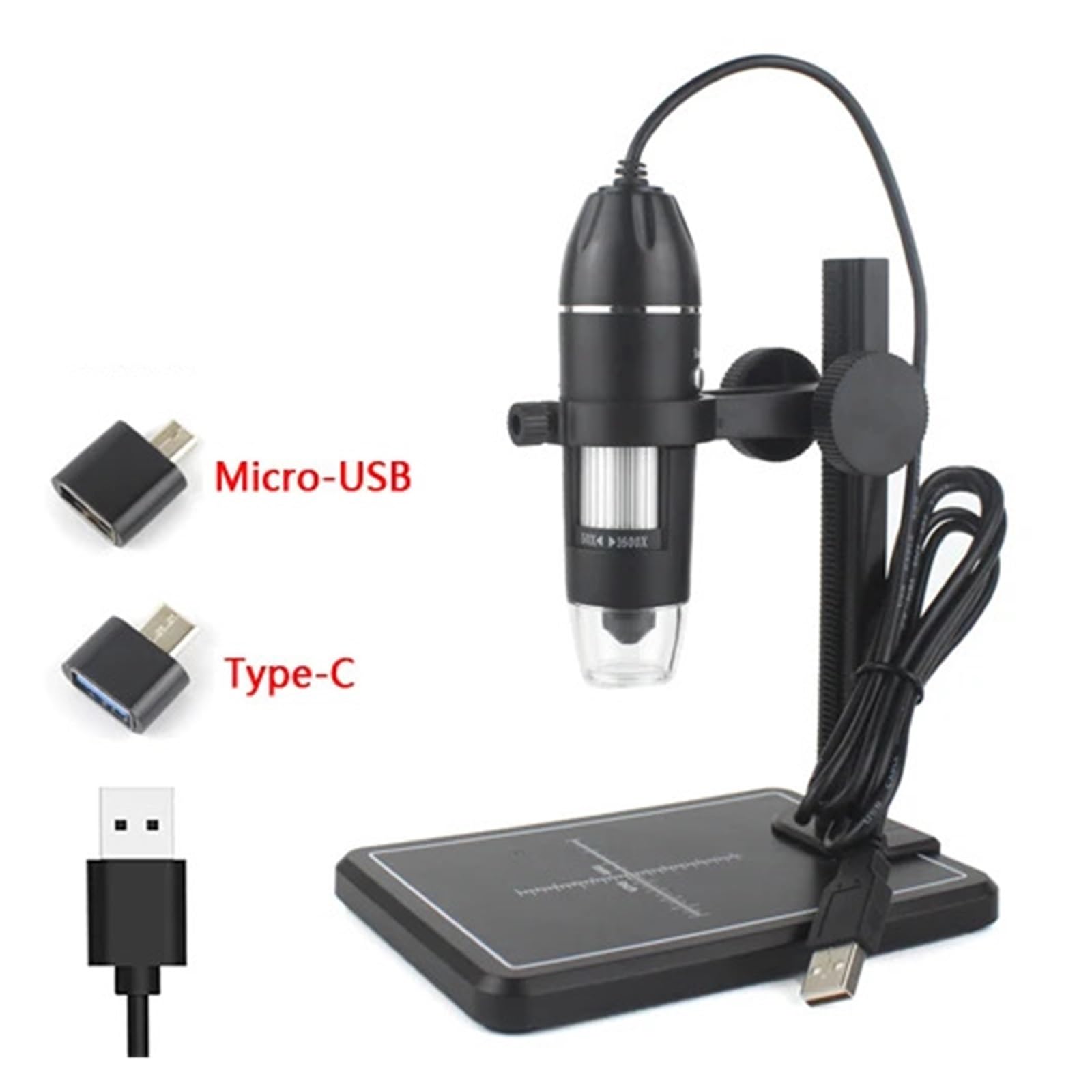Professional USB Digital Microscope 1000X 1600X 8 LEDs 2MP Electronic Endoscope Zoom Camera Magnifier+ Lift Stand(USB Lift Stand)