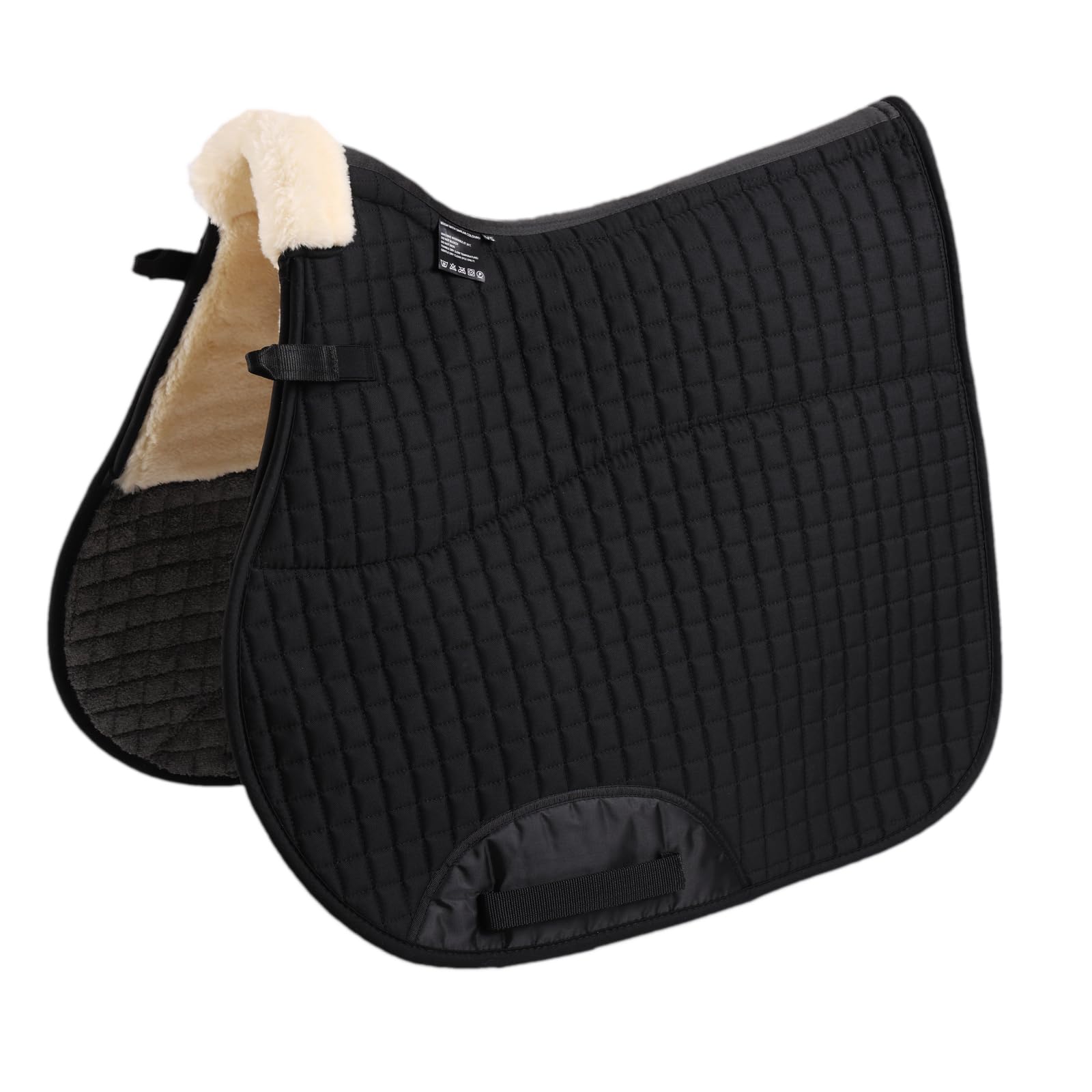 Merauno® Faux Fur Jumping Saddle Pad Full Blanket Numnah GP Saddlecloth Square Clear spine high wither shaping Horse Riding Show Shock Absorbing Breathable Machine Washable Black/Natural