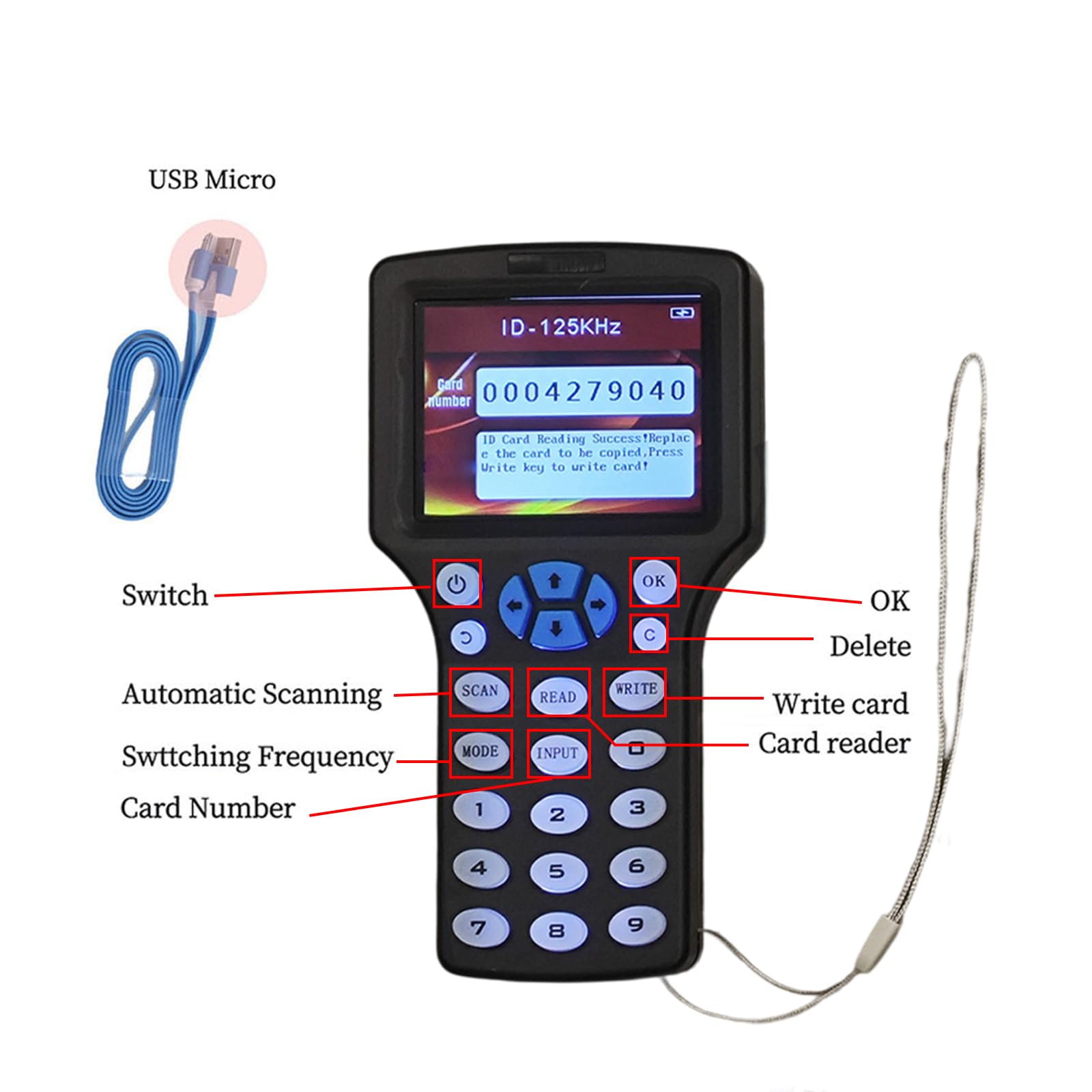 Smart Cloner con scansione automatica della frequenza per controllo accessi include tag portachiavi Scanner per schede avanzato con rilevamento automatico della frequenza