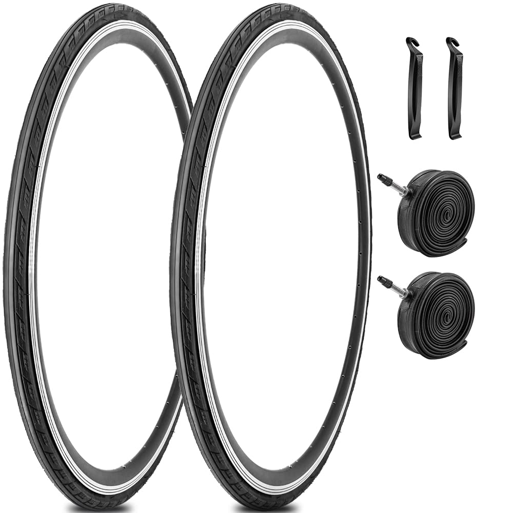 1 or 2 Pack 700X23C/25C/28C/35C Road Bike Tires with or Without 2 Inner Tubes Presta Valve and 2 levers for City Commuter Road Pavement Garden Trail Bike Tires