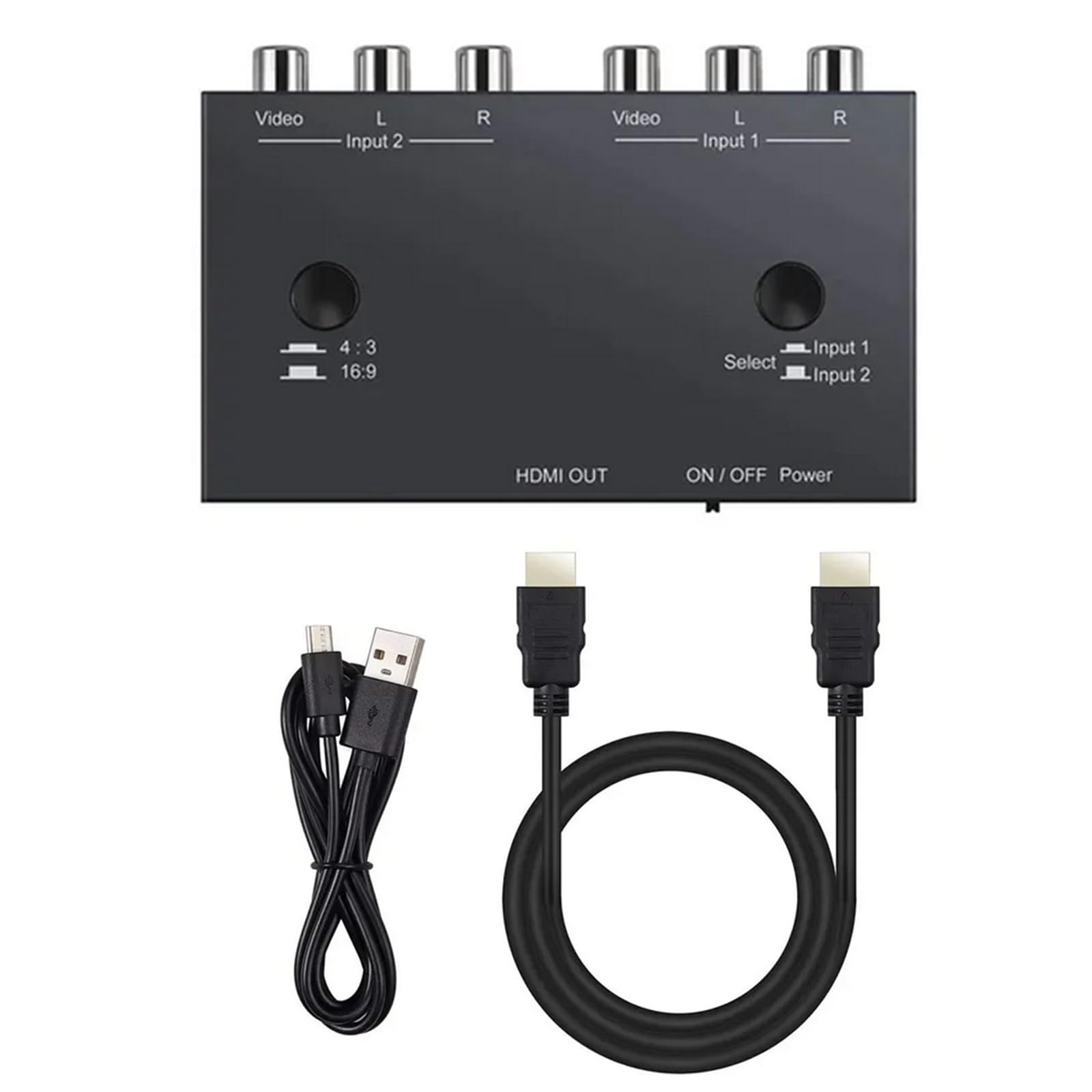 Convertitore da AV a HDMI a 2 porte, adattatore doppio RCA a HDMI, per videoregistratore, lettore DVD, TV e proiettore, Plug and Play