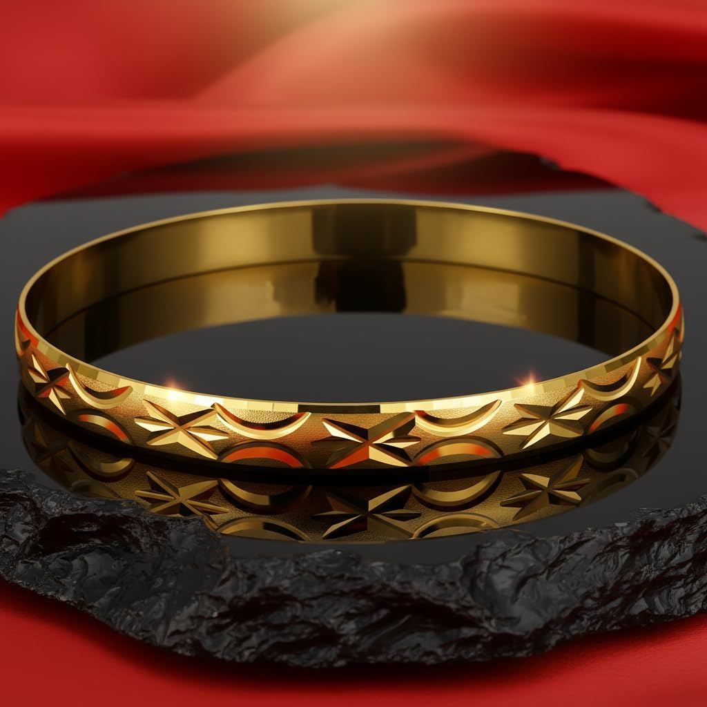 LIFETIME JEWELRY Stars Diamond Cut Bangle Bracelet 24k Real Gold Plated for Women with Lifetime Repalcement Promise